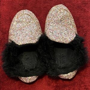 Victoria's Secret Sparkling Slippers with Black Fur